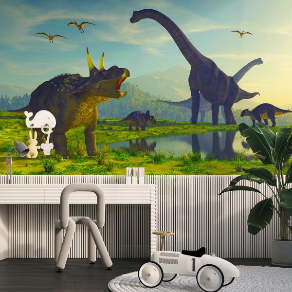 Göl Kıyısında Dinozorlar Duvar Posteri